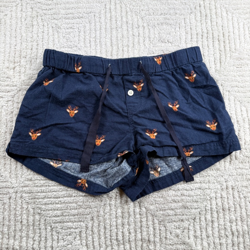 J Crew Pajama Shorts Womens XS Navy Reindeer Cotton Sleepwear Holiday Soft Cozy